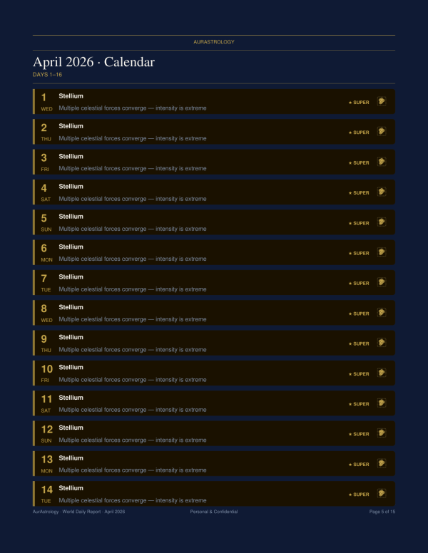 World Sky Mundane AurAstrology Report calendar page